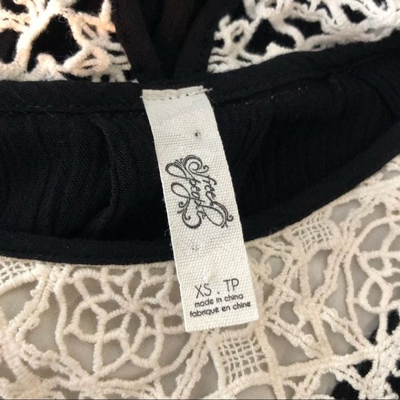 Free People Crochet Bib Neck Black Gauze Flowy Boho Top size XS - Picture 6 of 9